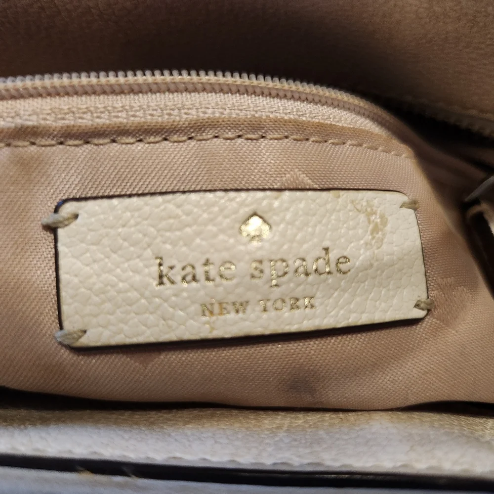 Kate Spade Handbag, Lucia Straw Medium Satchel Tan & White Crossbody EUC Summer